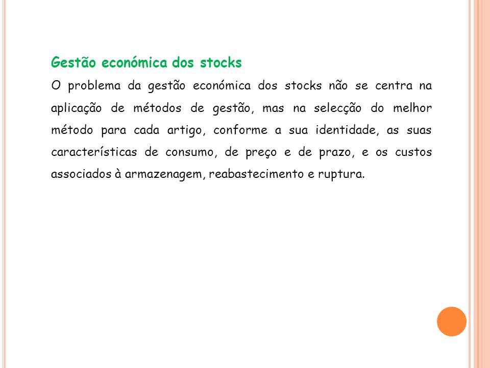 Gestão económica dos stocks