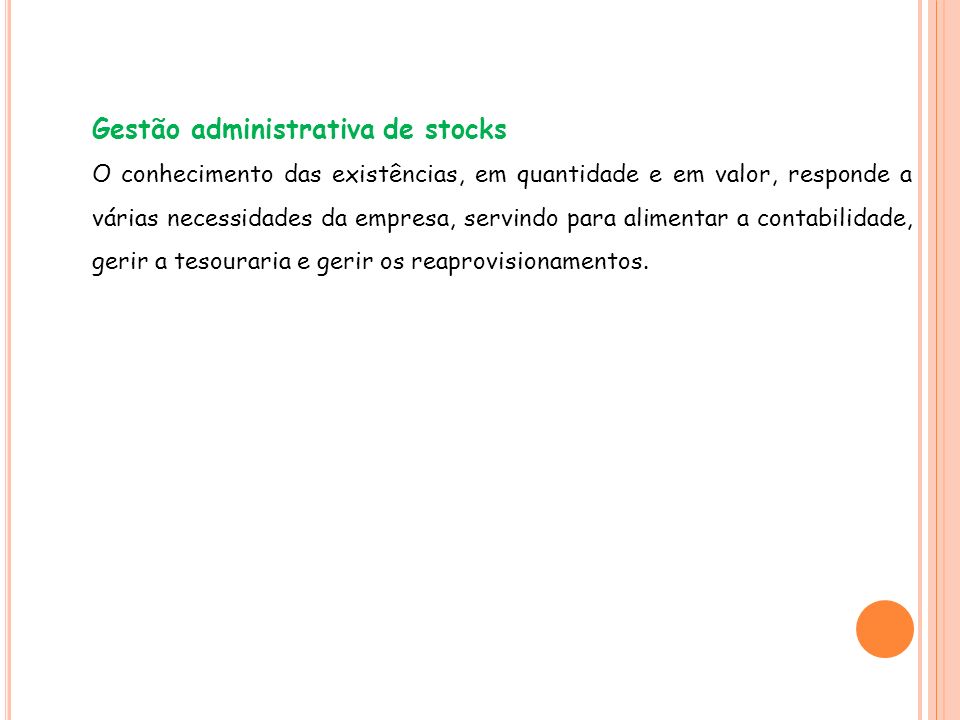 Gestão administrativa de stocks