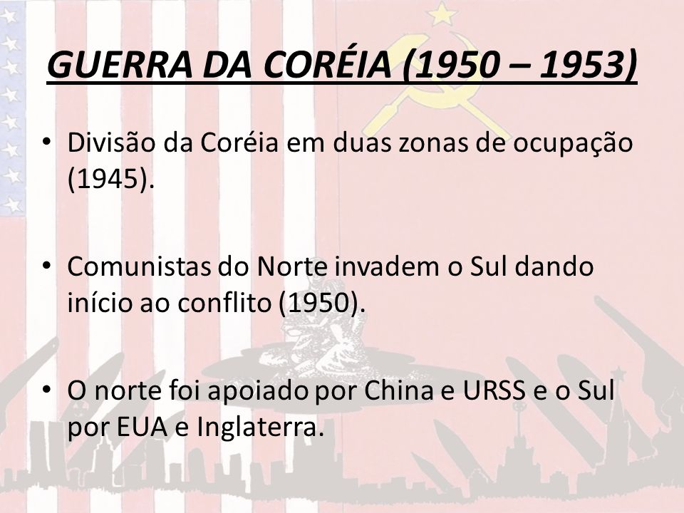 GUERRA DA CORÉIA (1950 – 1953) Divisão da Coréia em duas zonas de ocupação (1945).