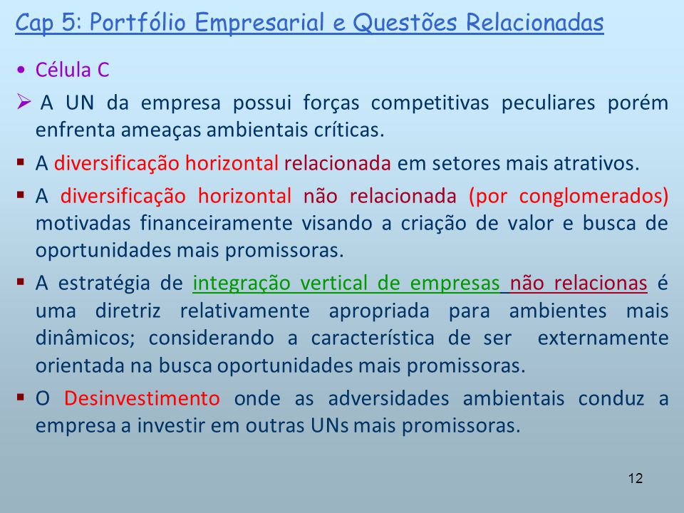 Cap 5: Portfólio Empresarial e Questões Relacionadas