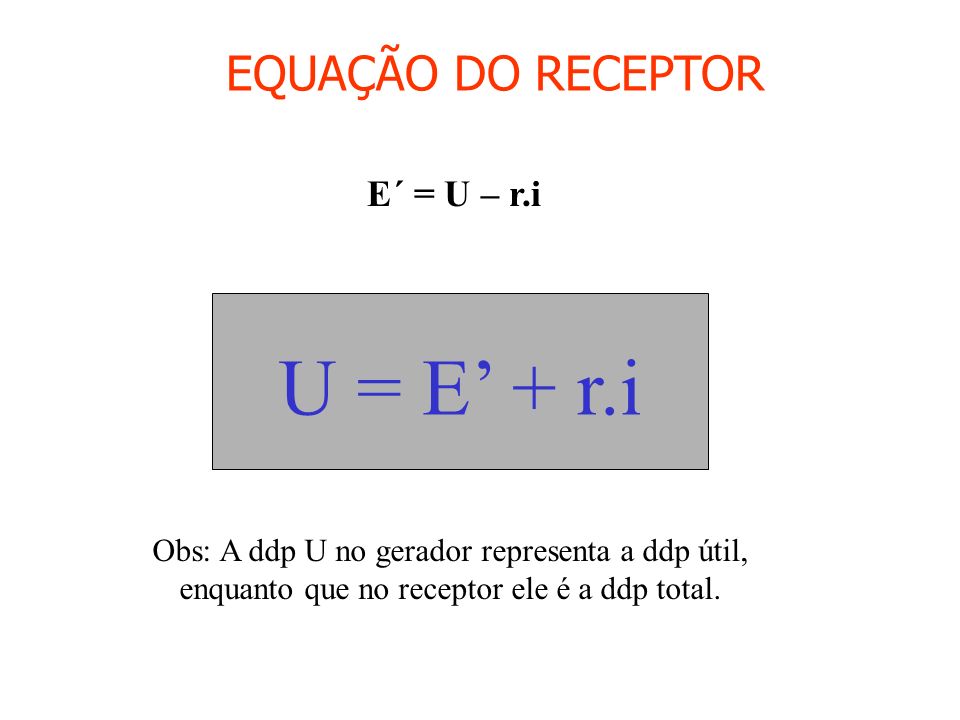 U = E’ + r.i EQUAÇÃO DO RECEPTOR E´ = U – r.i