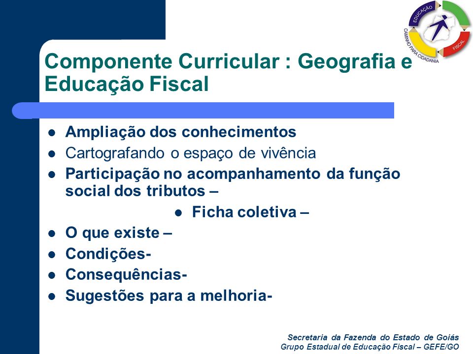 Componente Curricular : Geografia e Educação Fiscal