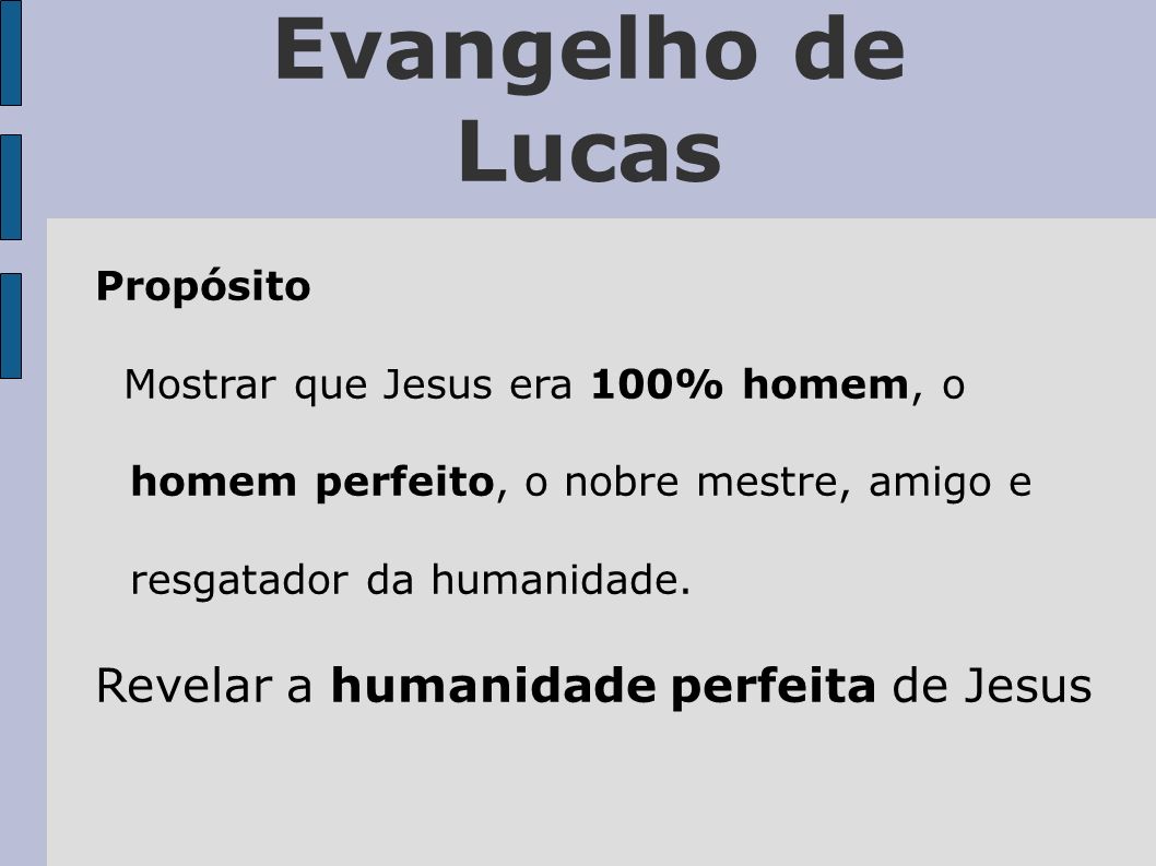 Evangelho de Lucas Revelar a humanidade perfeita de Jesus Propósito