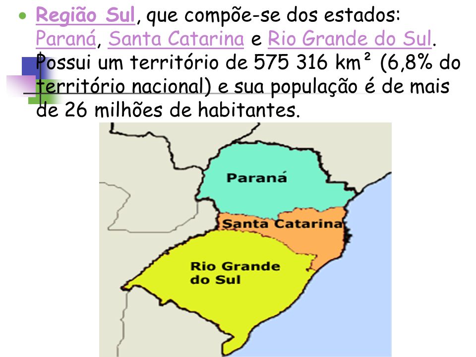 Região Sul, que compõe-se dos estados: Paraná, Santa Catarina e Rio Grande do Sul.