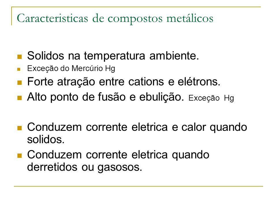 Caracteristicas de compostos metálicos