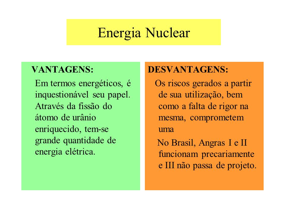 Energia Nuclear VANTAGENS: