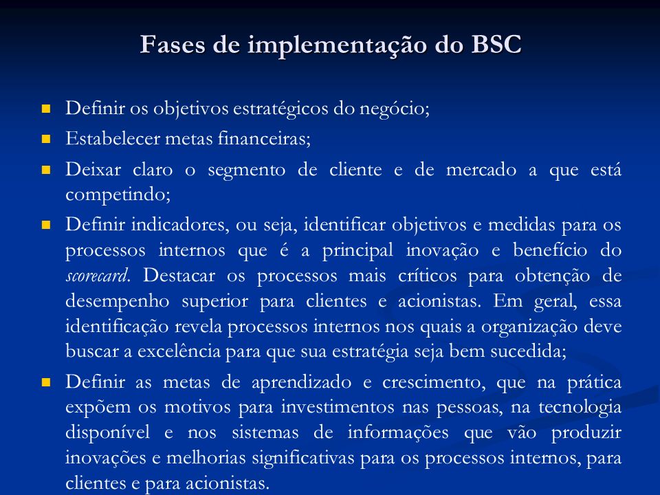 Fases de implementação do BSC