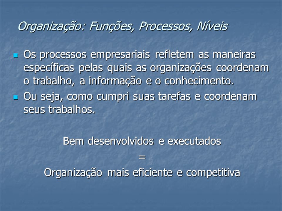 Organização: Funções, Processos, Níveis