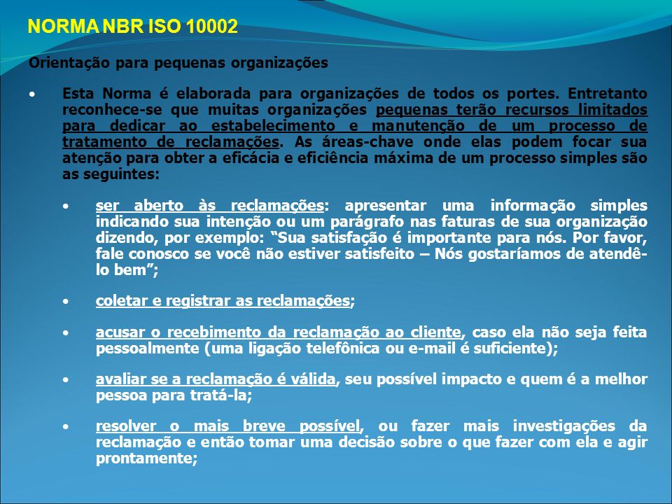 NORMA NBR ISO Orientação para pequenas organizações