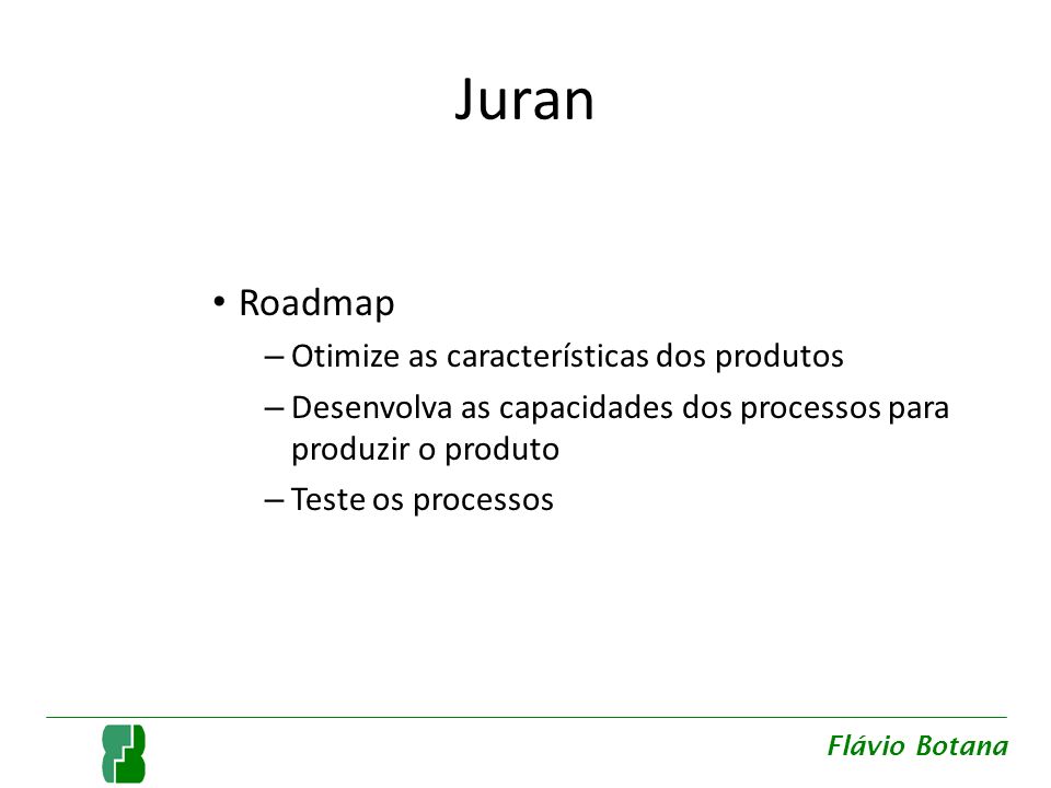Juran Roadmap Otimize as características dos produtos