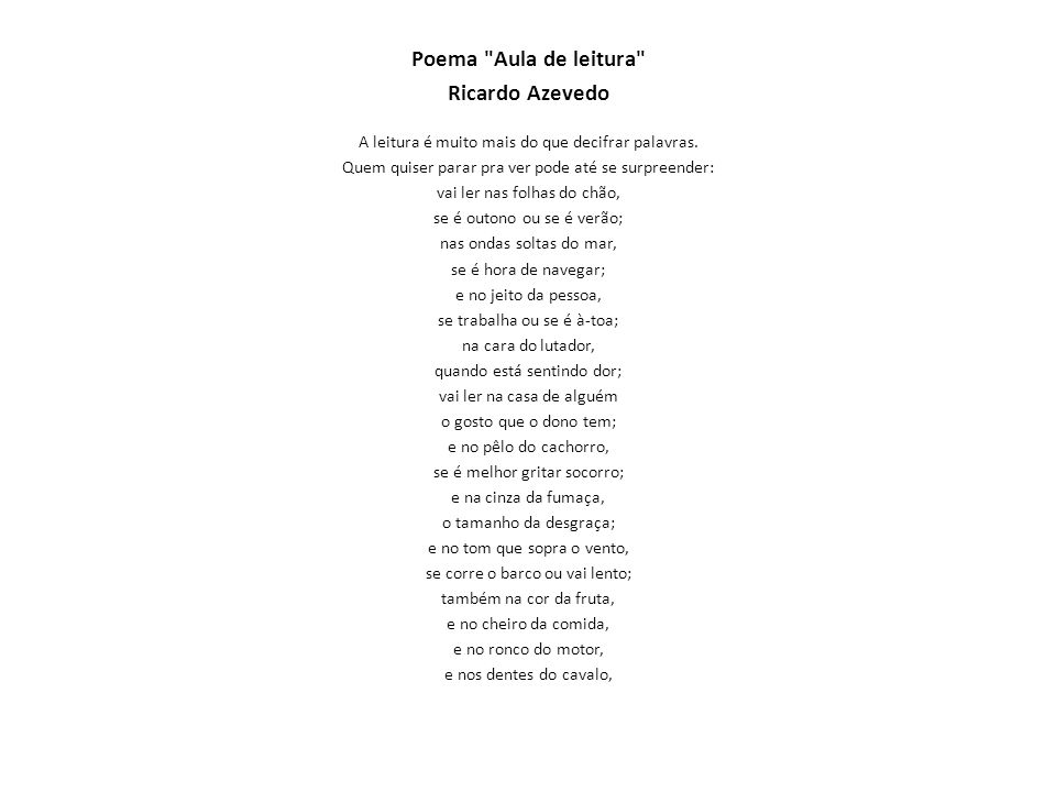 Poema Aula de leitura Ricardo Azevedo