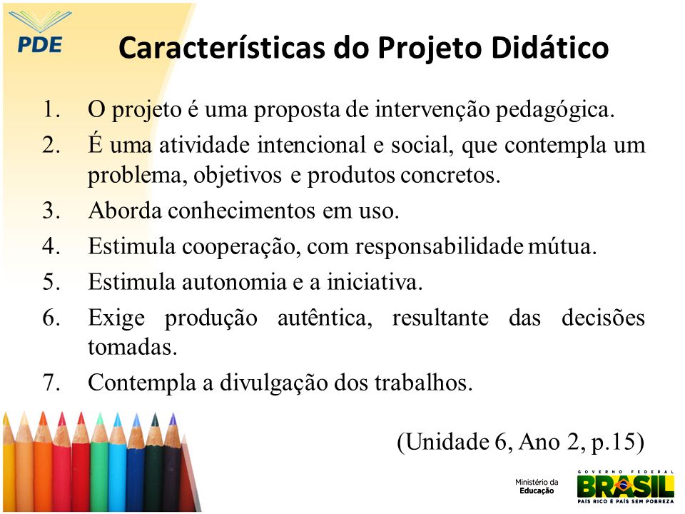 Características do Projeto Didático