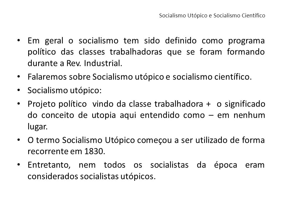 Socialismo Utópico e Socialismo Científico