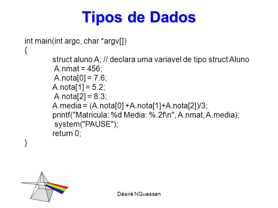 Tipos de Dados int main(int argc, char *argv[]) {
