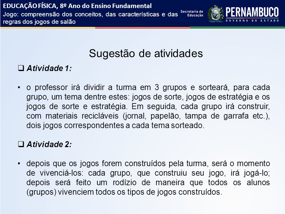 Tema: compreensão dos conceitos, das caracteristicas e das regras