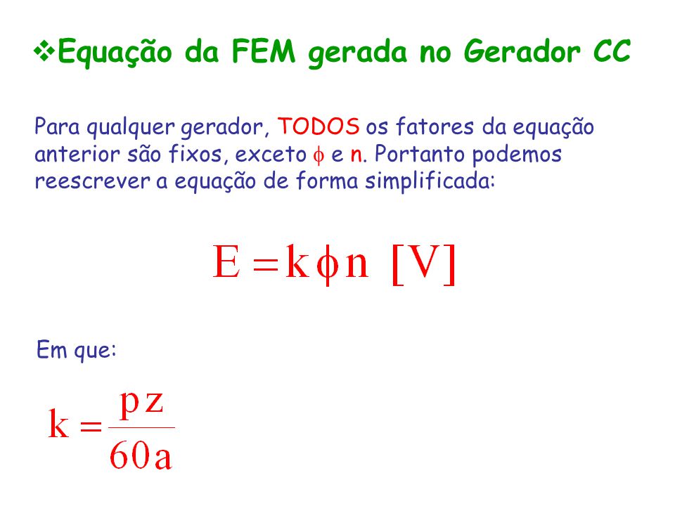 Equação da FEM gerada no Gerador CC