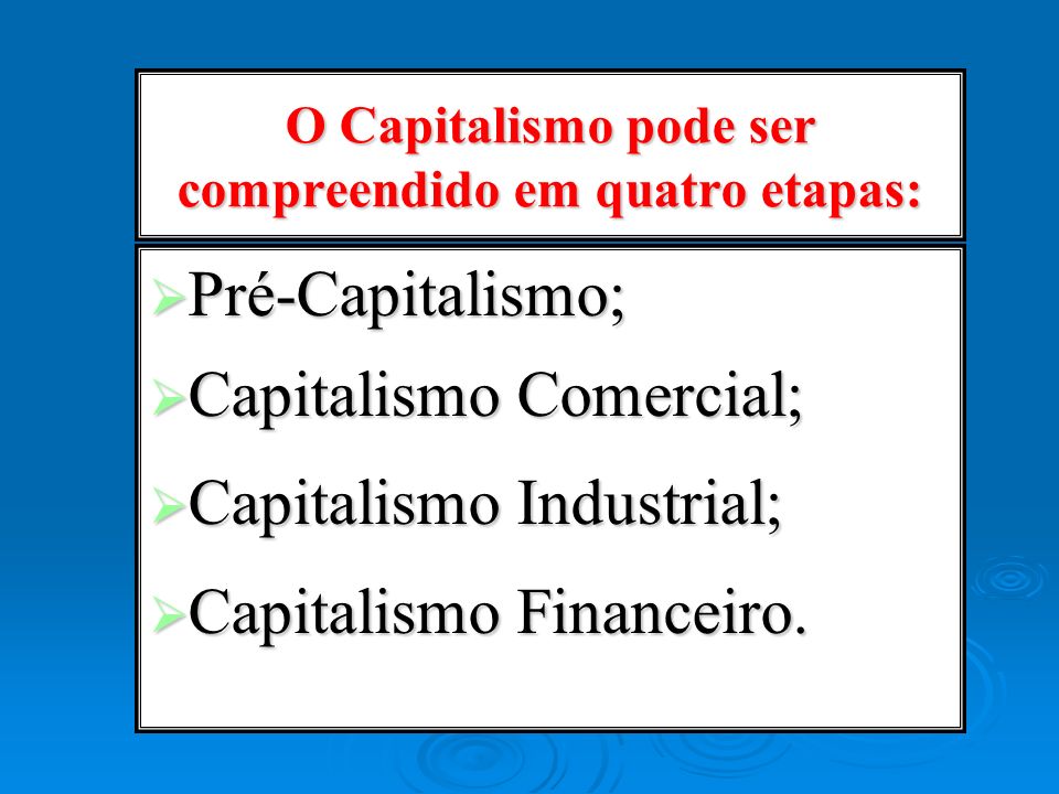 O Capitalismo pode ser compreendido em quatro etapas: