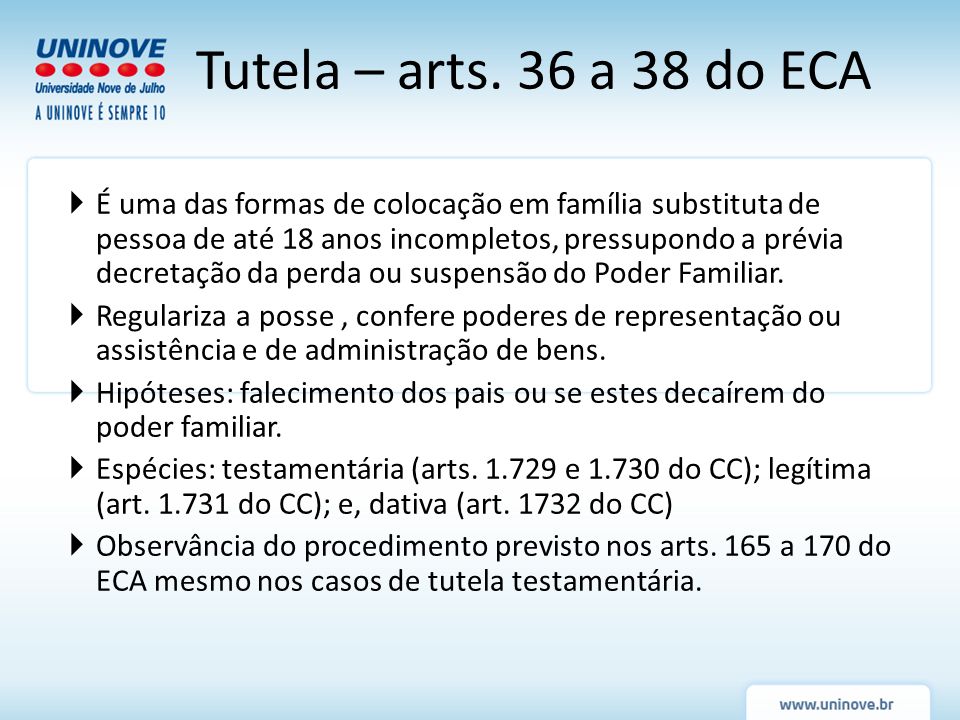 Tutela – arts. 36 a 38 do ECA