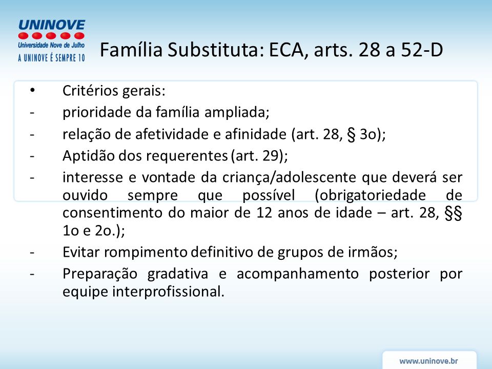 Família Substituta: ECA, arts. 28 a 52-D