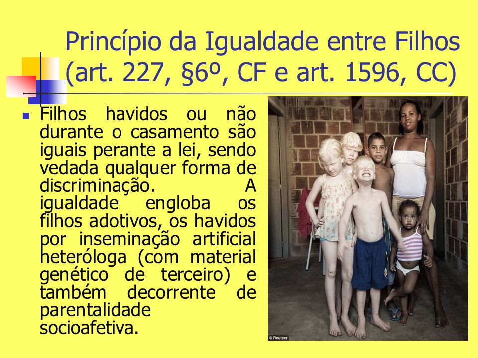 Princípio da Igualdade entre Filhos (art. 227, §6º, CF e art. 1596, CC)
