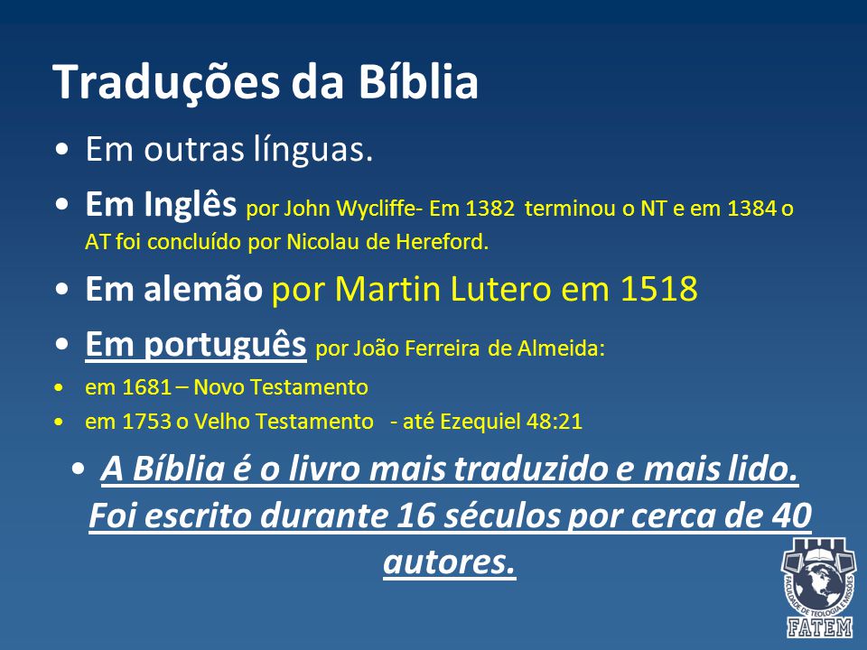 Traduções da Bíblia Em outras línguas.