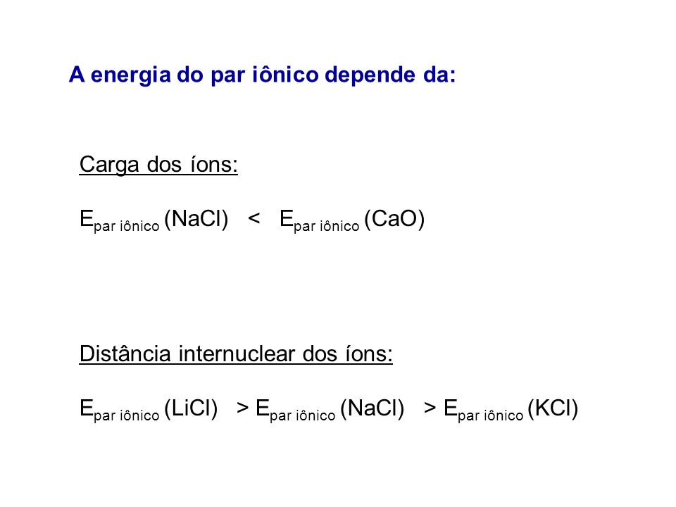 A energia do par iônico depende da: