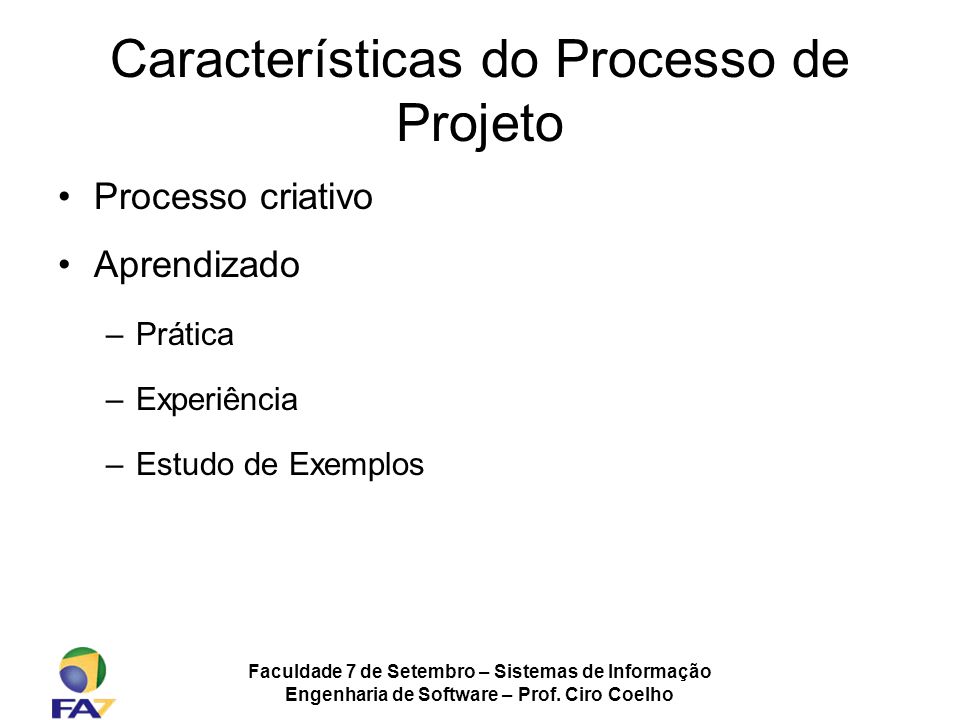 Características do Processo de Projeto