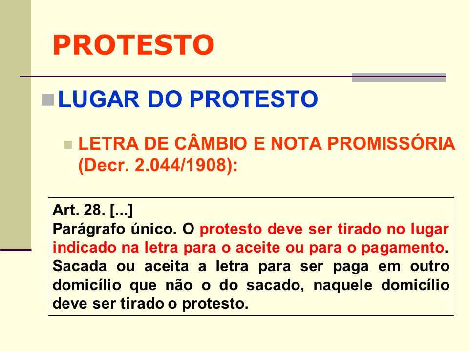 PROTESTO LUGAR DO PROTESTO