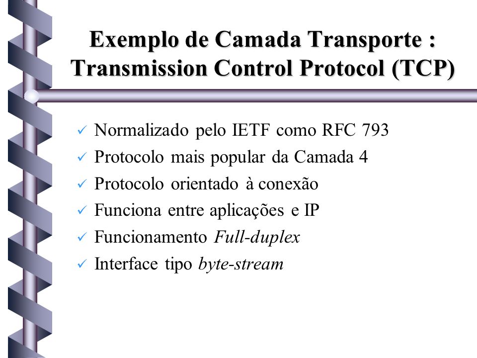 Exemplo de Camada Transporte : Transmission Control Protocol (TCP)