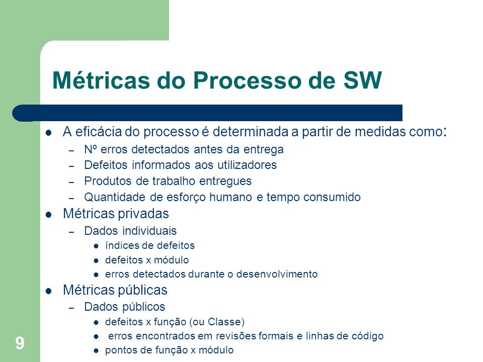 Métricas do Processo de SW