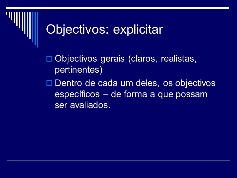 Objectivos: explicitar
