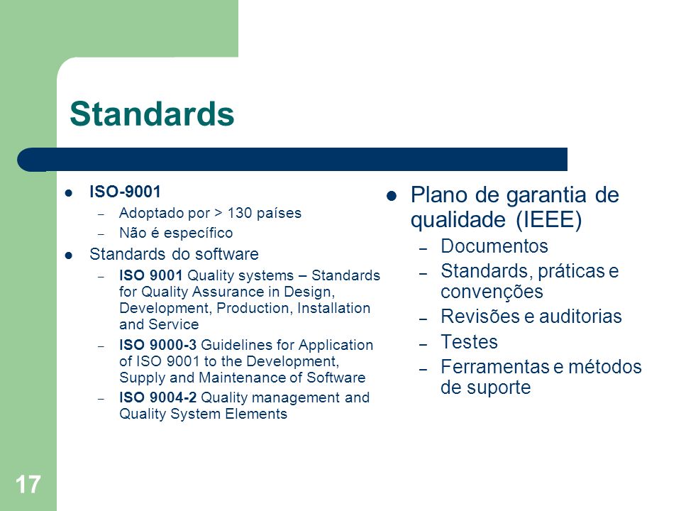 Standards Plano de garantia de qualidade (IEEE) Documentos