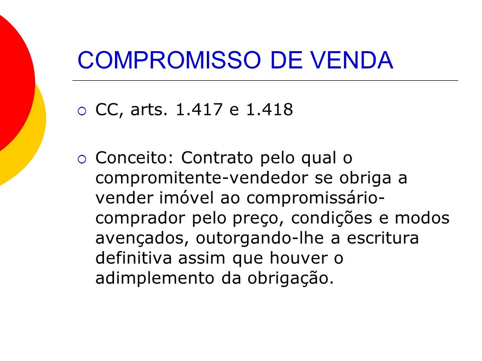 COMPROMISSO DE VENDA CC, arts e 1.418