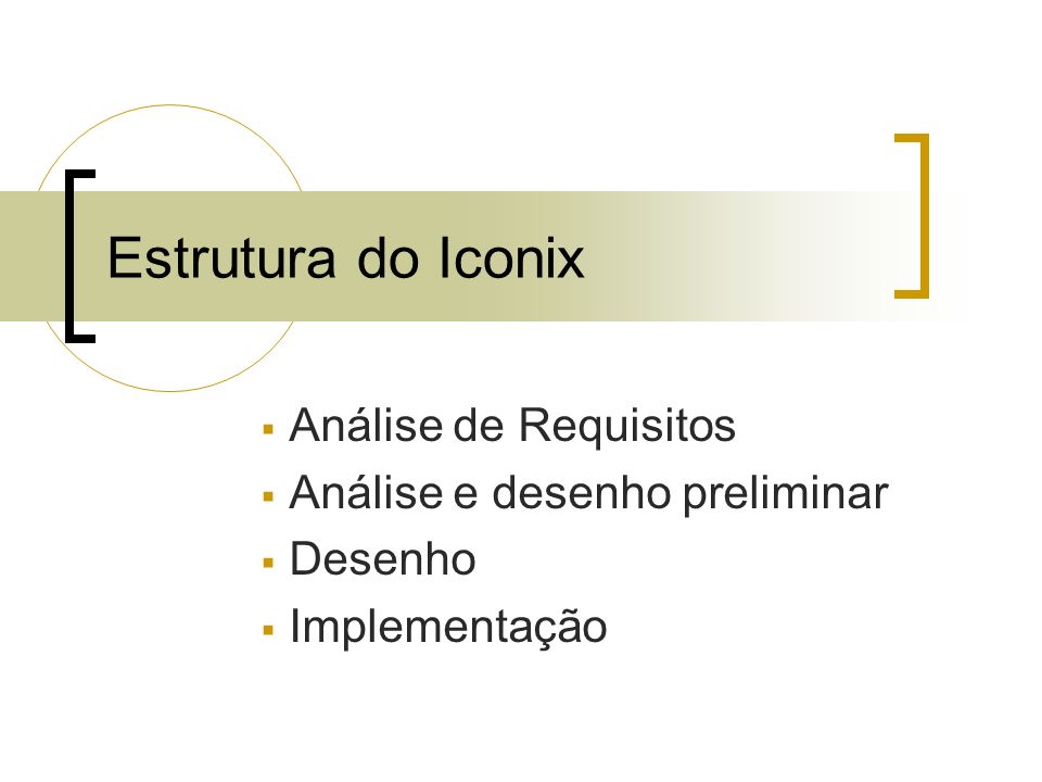 Estrutura do Iconix Análise de Requisitos Análise e desenho preliminar