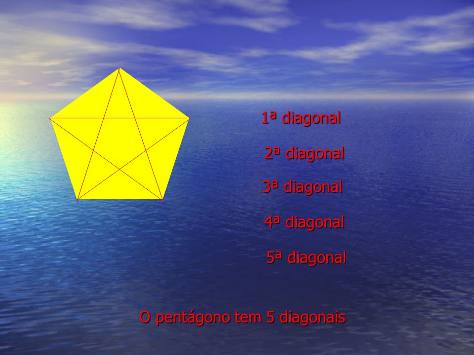 1ª diagonal 2ª diagonal 3ª diagonal 4ª diagonal 5ª diagonal O pentágono tem 5 diagonais