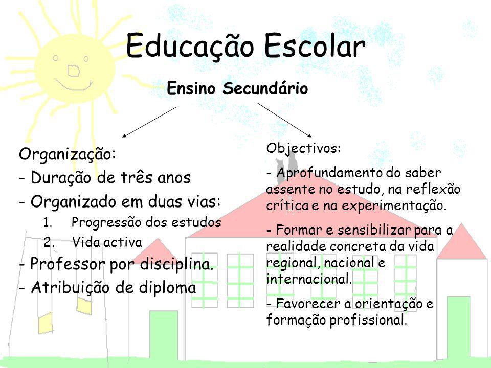 Educação Escolar Ensino Secundário Organização: - Duração de três anos