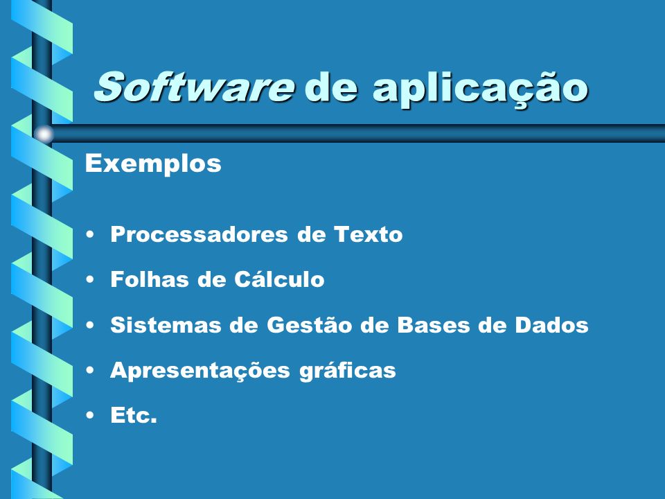 Software de aplicação Exemplos Processadores de Texto