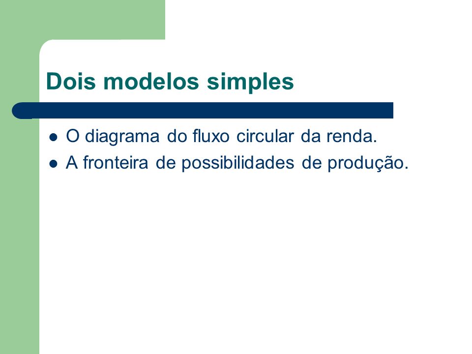 Dois modelos simples O diagrama do fluxo circular da renda.