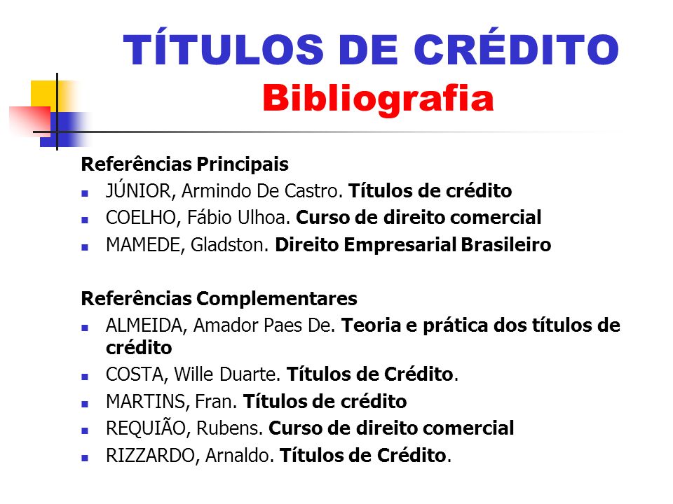 TÍTULOS DE CRÉDITO Bibliografia