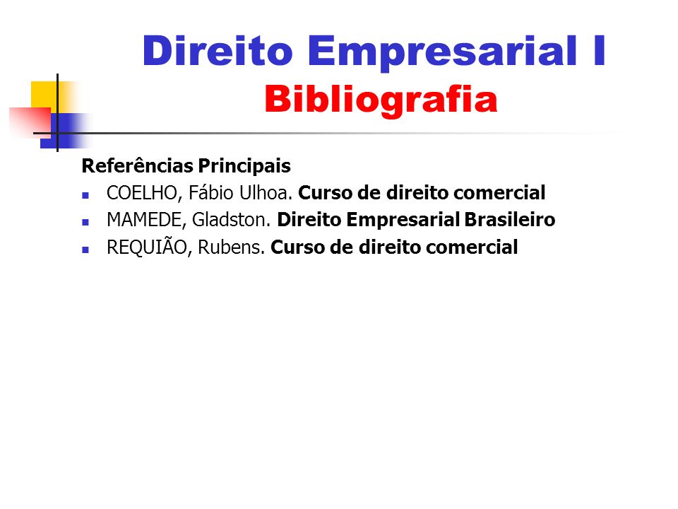 Direito Empresarial I Bibliografia