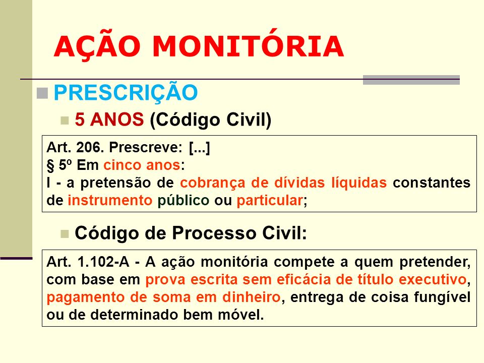 AÇÃO MONITÓRIA PRESCRIÇÃO 5 ANOS (Código Civil)