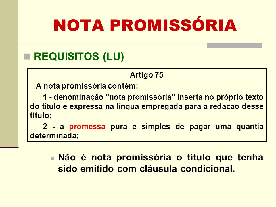 NOTA PROMISSÓRIA REQUISITOS (LU)