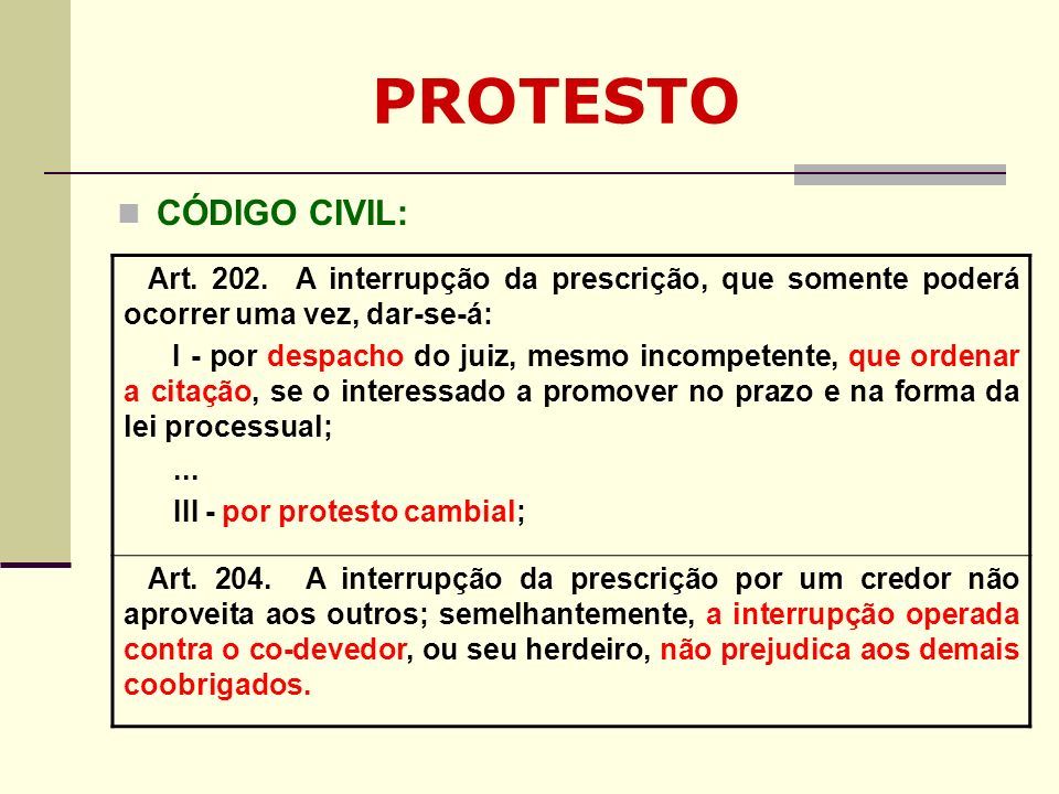 PROTESTO CÓDIGO CIVIL: