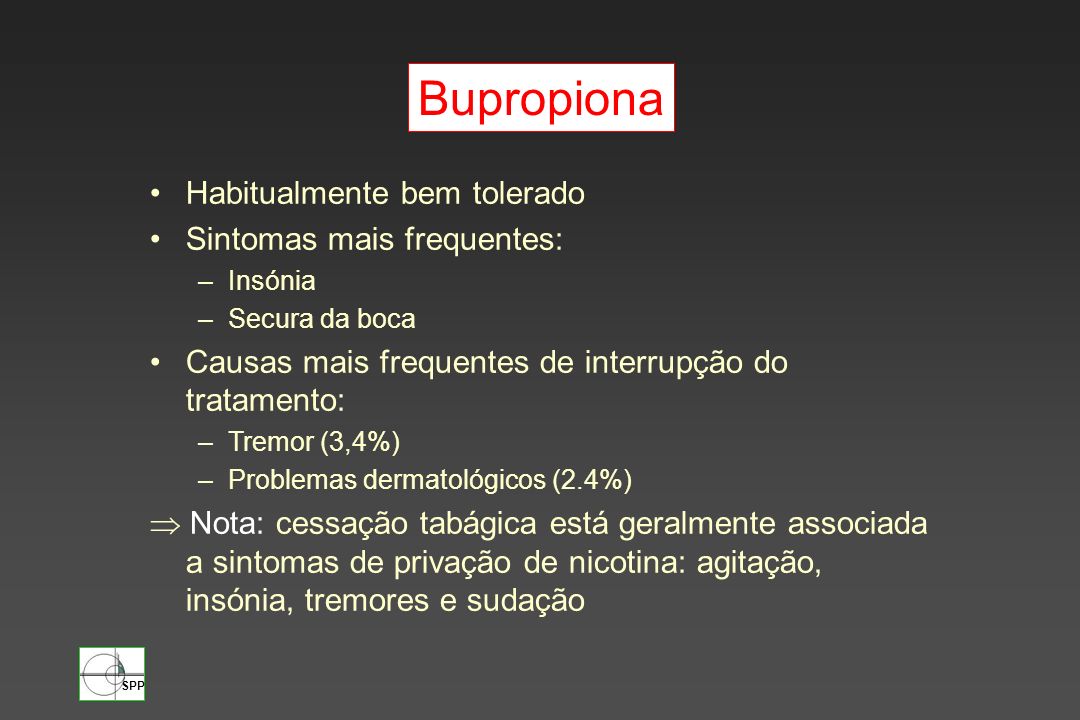 Bupropiona Habitualmente bem tolerado Sintomas mais frequentes: