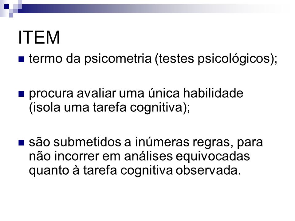 ITEM termo da psicometria (testes psicológicos);