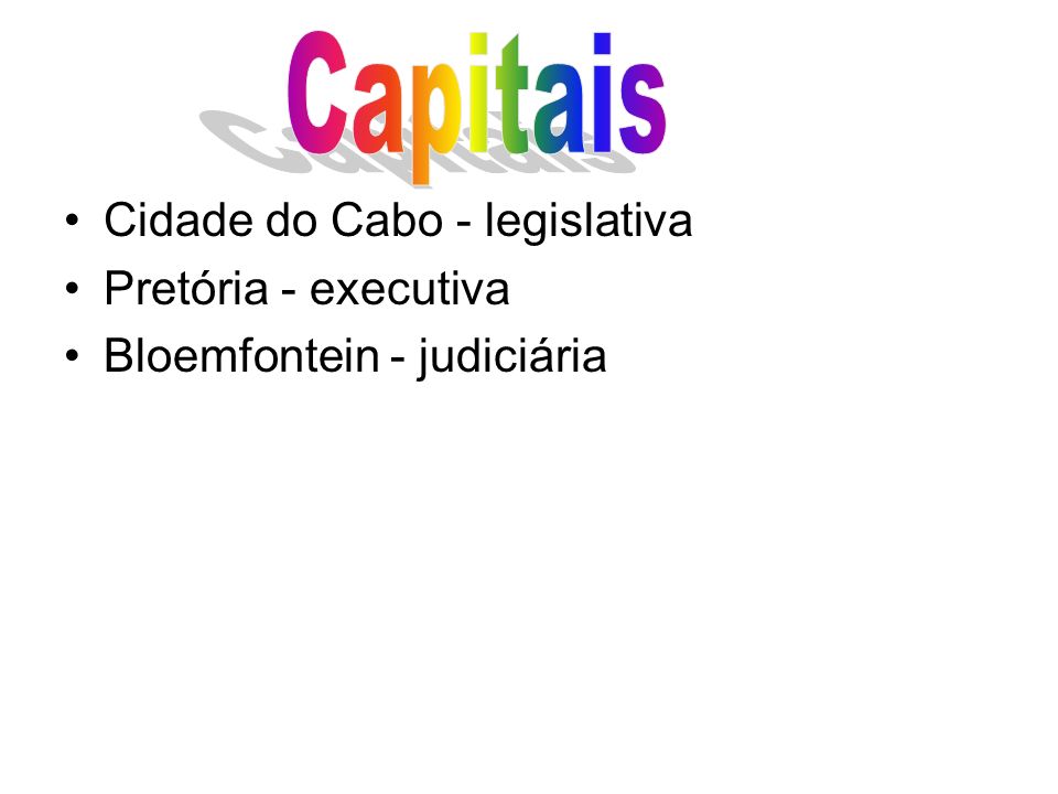 Capitais Cidade do Cabo - legislativa Pretória - executiva