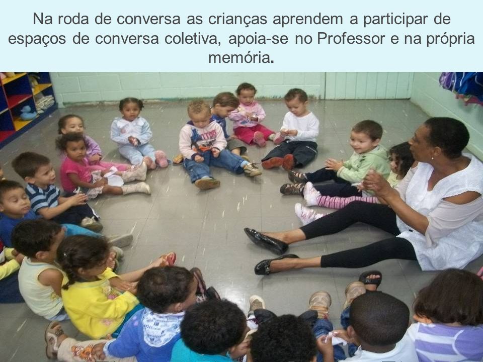 Na roda de conversa as crianças aprendem a participar de espaços de conversa coletiva, apoia-se no Professor e na própria memória.