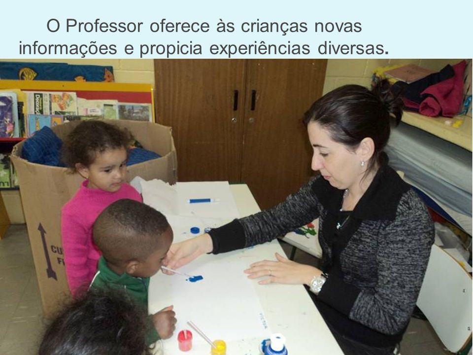 O Professor oferece às crianças novas informações e propicia experiências diversas.