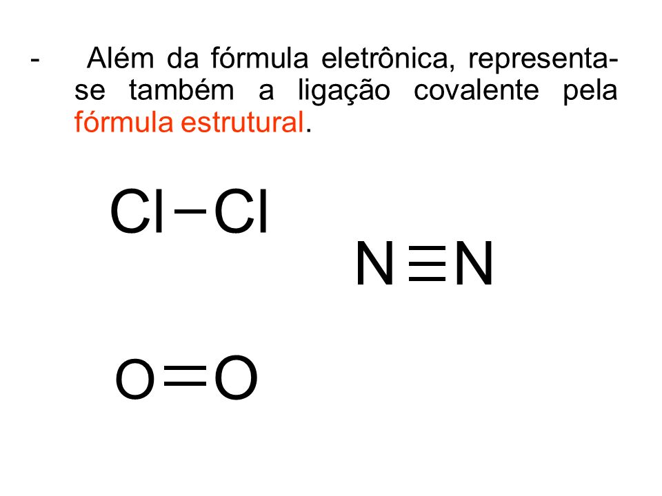 - Além da fórmula eletrônica, representa-se também a ligação covalente pela fórmula estrutural.