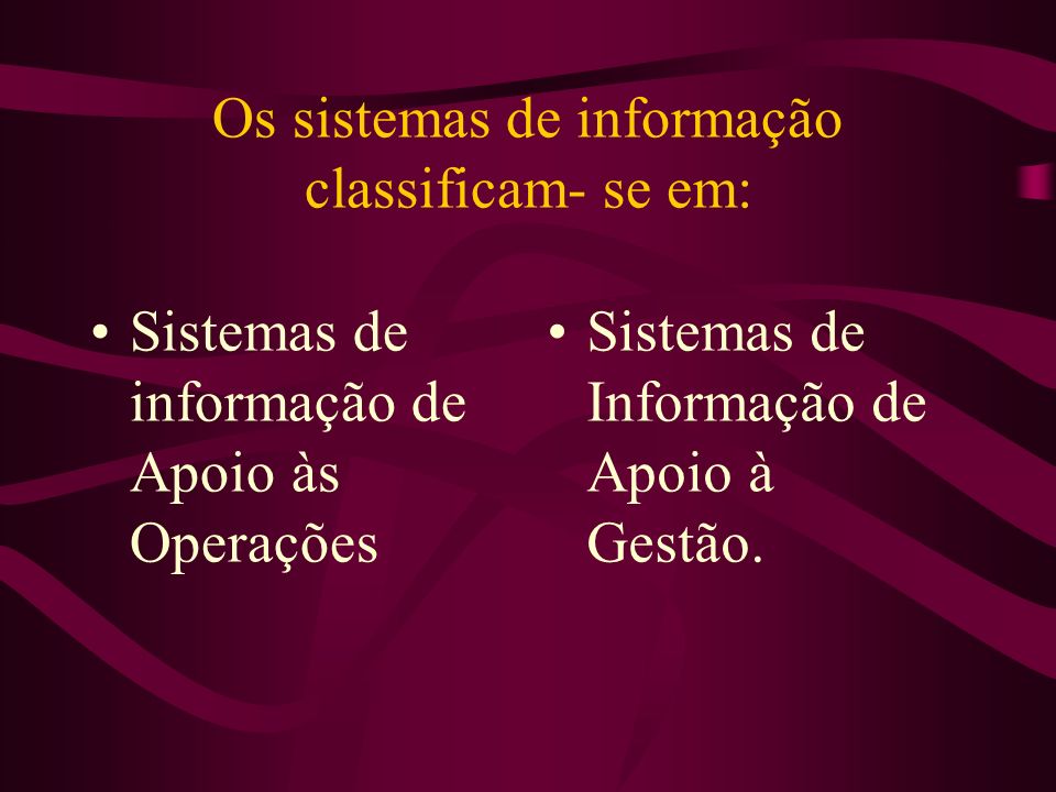 Os sistemas de informação classificam- se em: